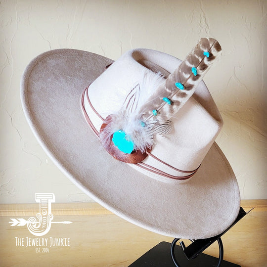 Turquoise Accent Turkey Feather Hat Band + Choice of Hat 986j-2