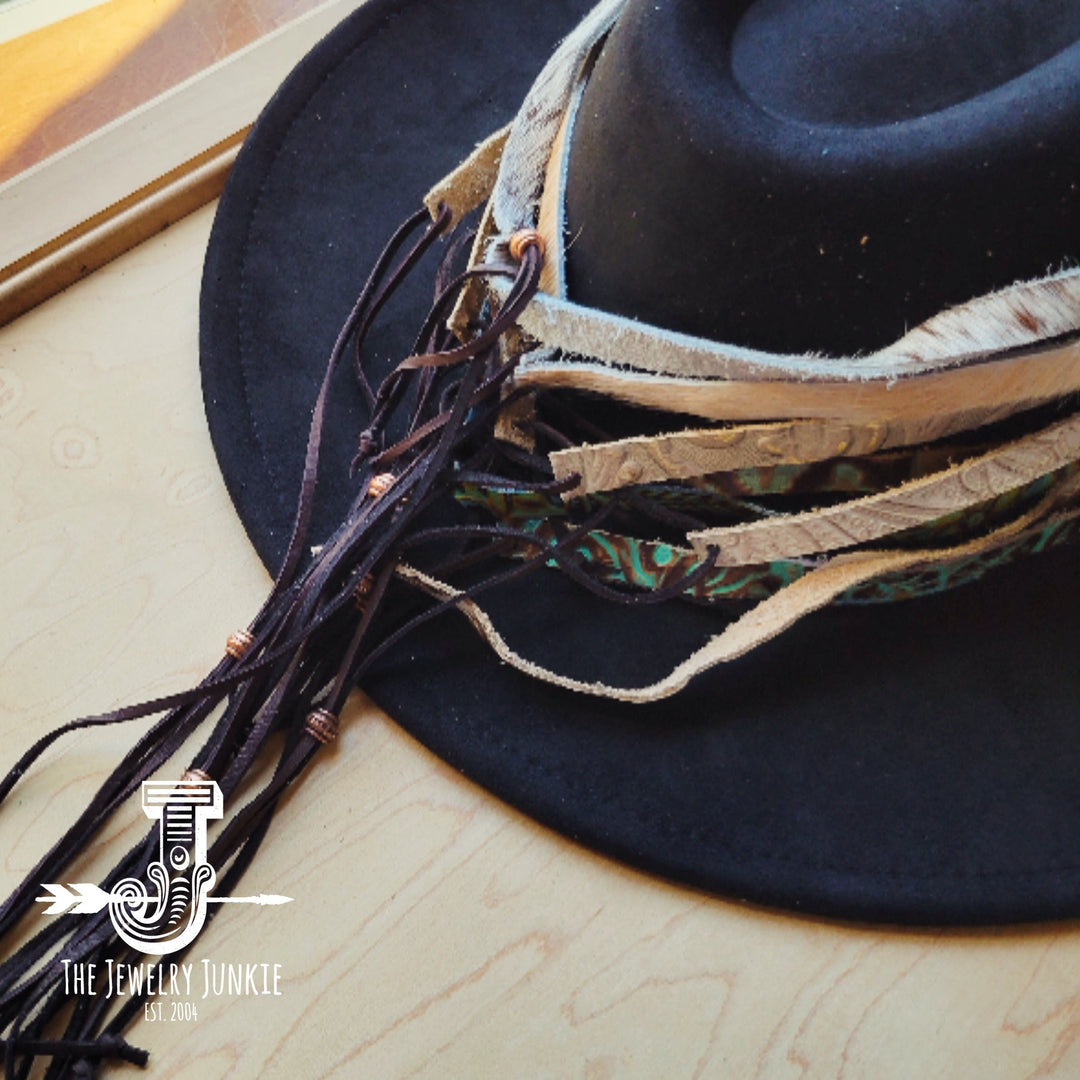 **Driftwood Tarnished Copper Embossed Leather Hat Band Only w/ Turquoise Slab 951u-4