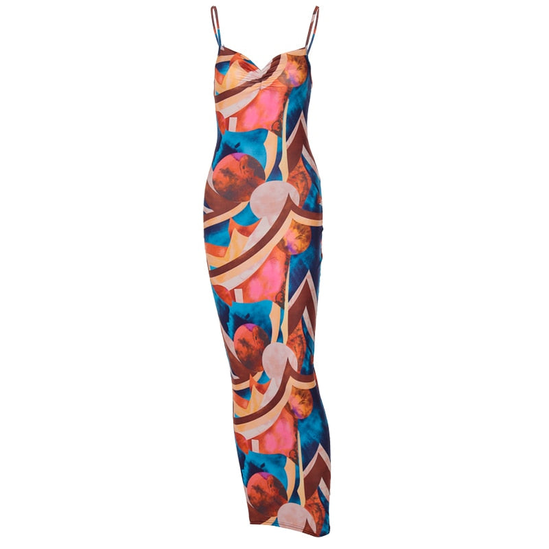 Pencil Strap Bodycon Maxi Dress - Multi