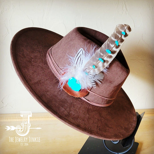 Turquoise Accent Turkey Feather Hat Band + Choice of Hat 986j-4