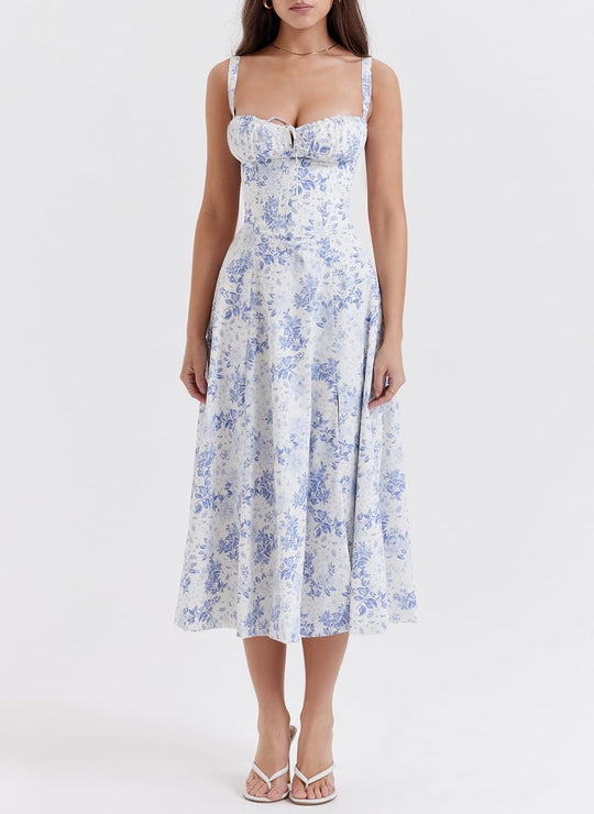 Floral Midi Corset Dress - Blue