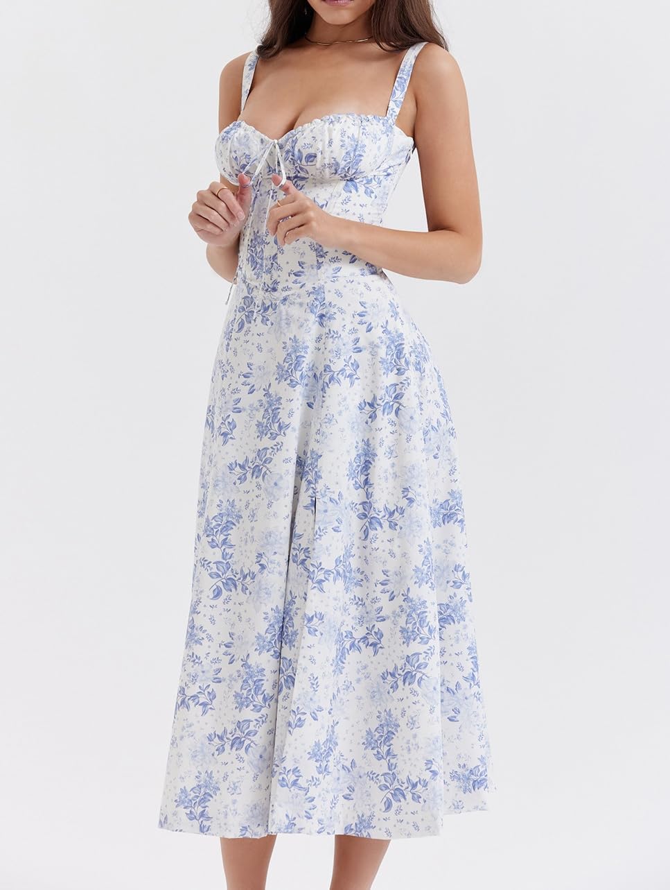 Floral Midi Corset Dress - Blue