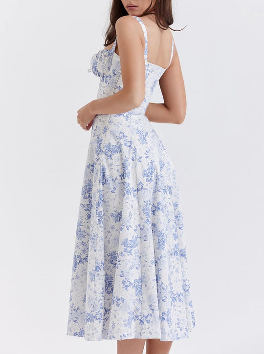 Floral Midi Corset Dress - Blue