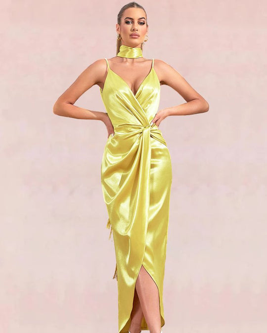 Satin Siren Maxi Dress - Yellow