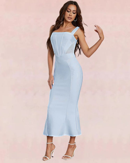 Vintage Verve Bandage Maxi Dress - Blue