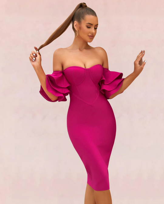 Bridal Whimsy Bandage Midi Dress - Pink