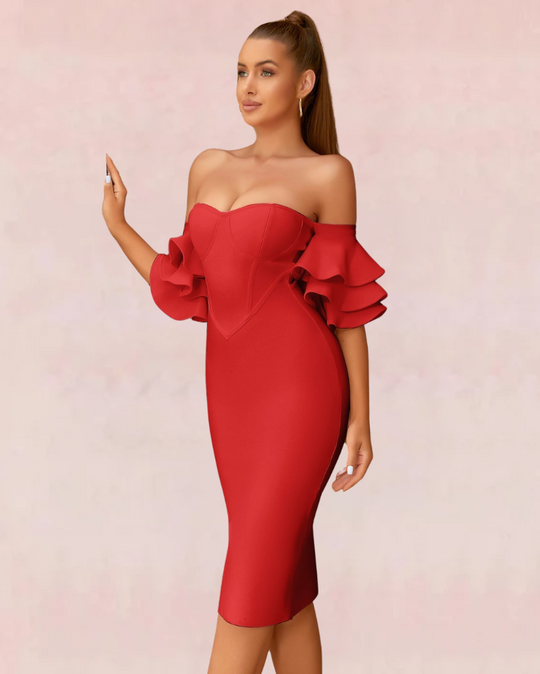 Bridal Whimsy Bandage Midi Dress - Red