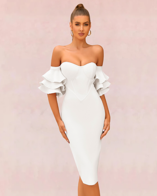 Bridal Whimsy Bandage Midi Dress - White