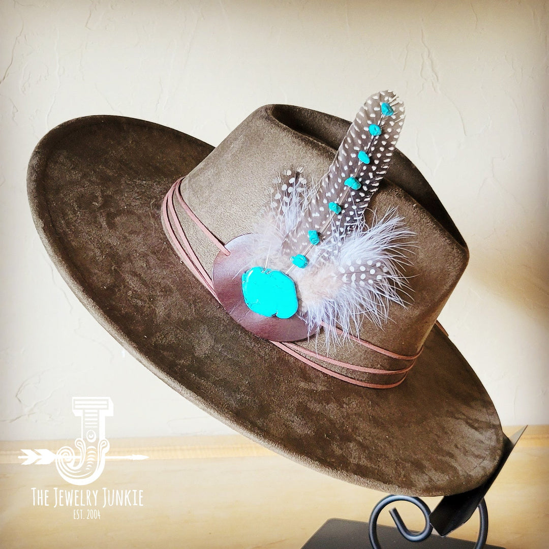 Turquoise Accent Guinea Feather Hat Band + Choice of Hat 986i-0