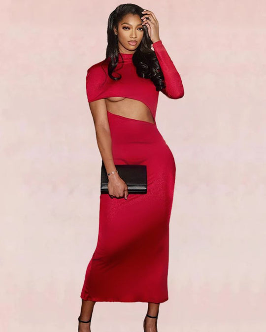 Cascade Bandage Midi Dress - Red