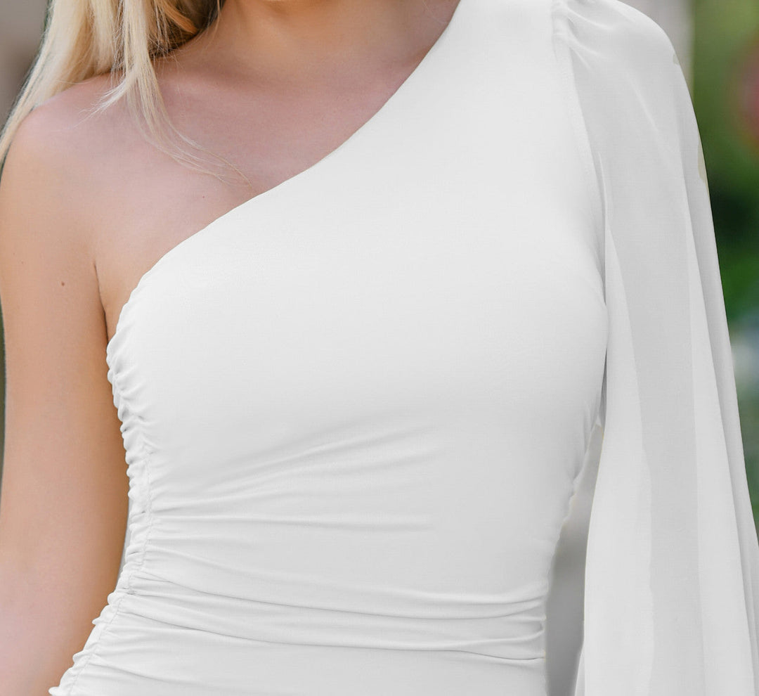 Size XS, Clara One Sleeve Mini Dress -  White - FINAL SALE