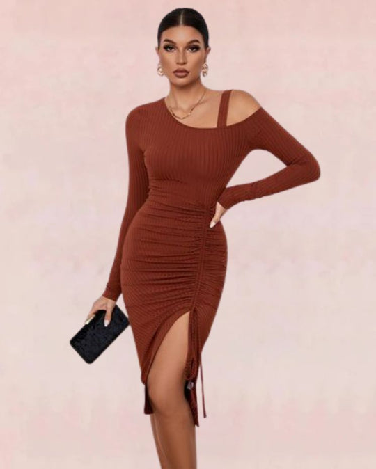 Cozy Wrap Bandage Midi Dress - Brown