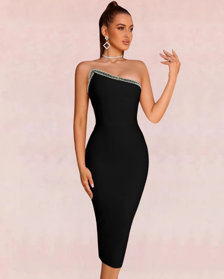 Curvaceous Bodycon Midi Dress - Black