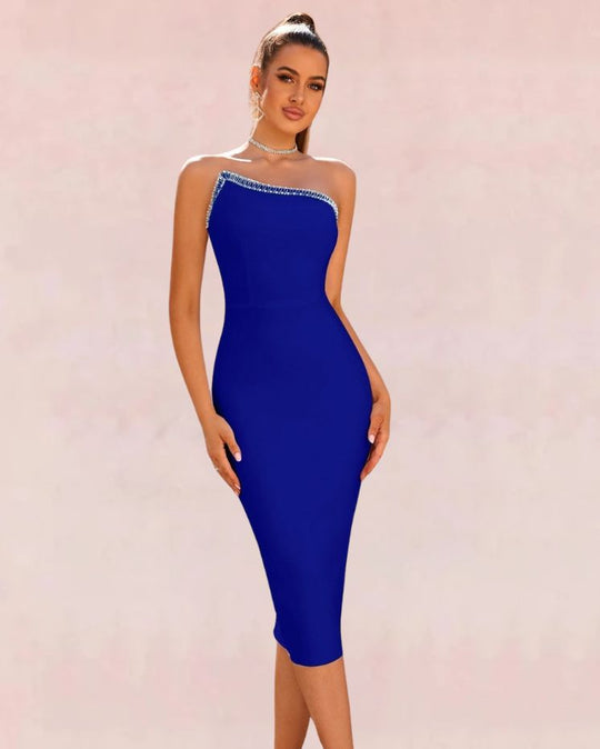 Curvaceous Bodycon Midi Dress - Blue