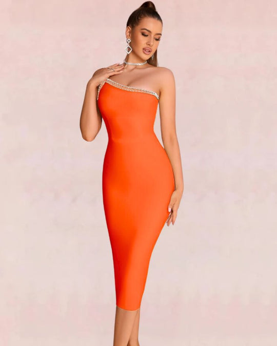 Curvaceous Bodycon Midi Dress - Orange