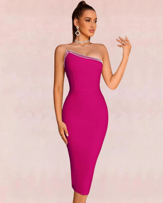 Curvaceous Bodycon Midi Dress - Pink