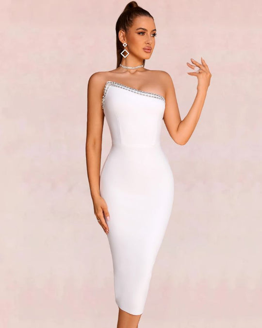 Curvaceous Bodycon Midi Dress - White