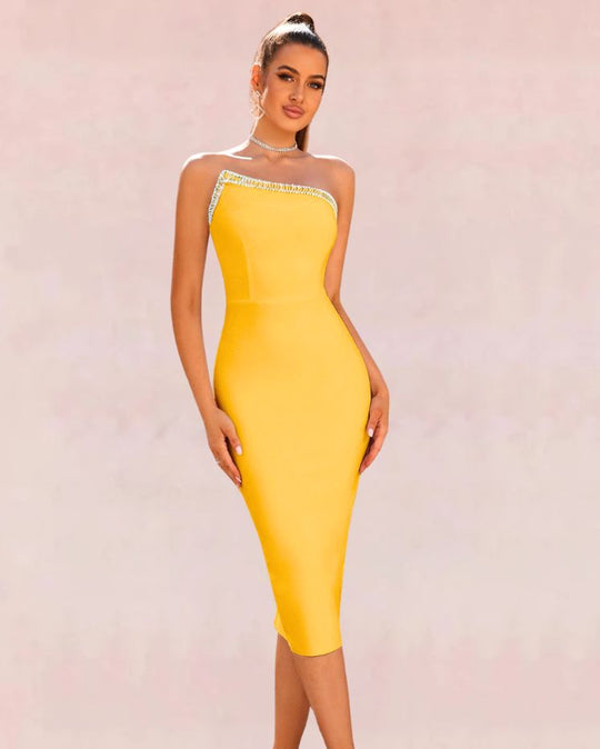 Curvaceous Bodycon Midi Dress - Yellow