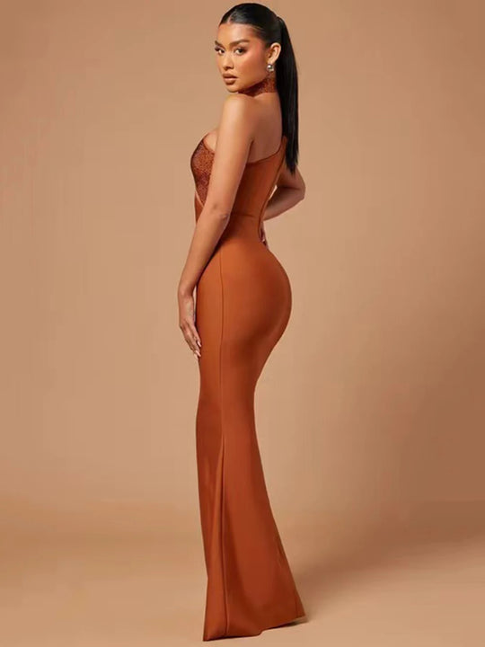 Cinder Bodycon Maxi Dress - Brown