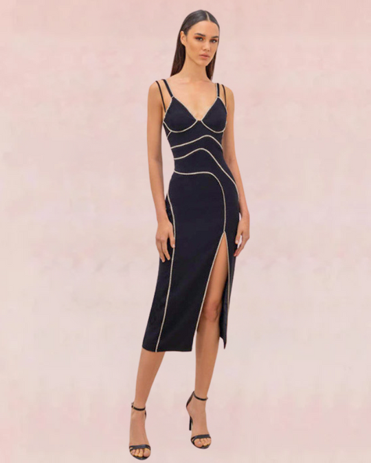 Diamond Vixen Bandage Midi Dress - Black