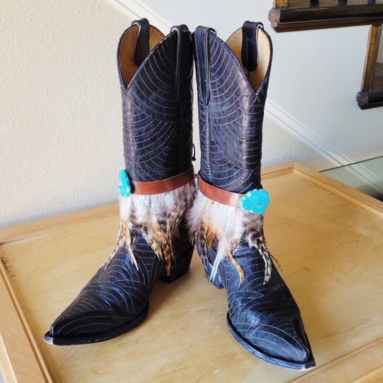 Boho Western Boot Wrap Cuff w/ Feathers & Turquoise 500f-2