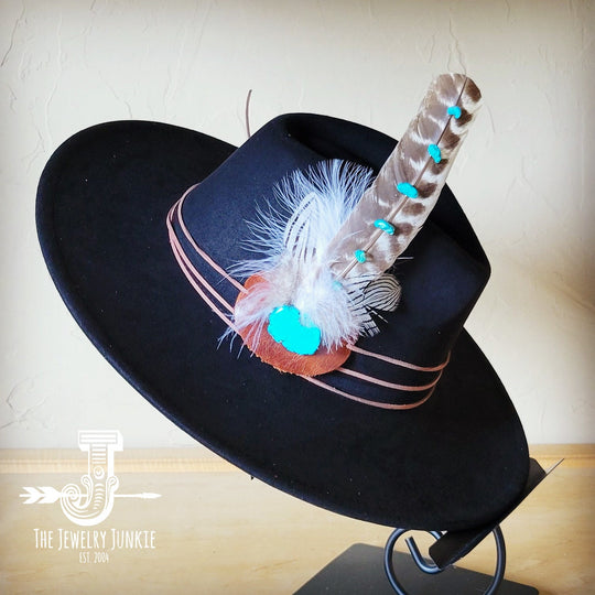 Turquoise Accent Turkey Feather Hat Band + Choice of Hat 986j-0