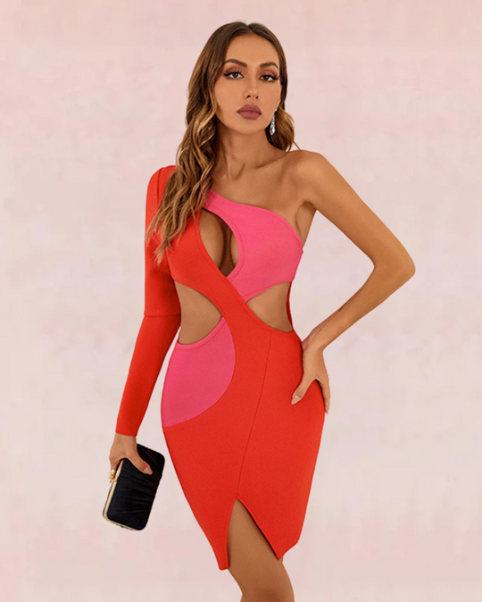 Eclat Contrast Bandage Mini Dress - Red