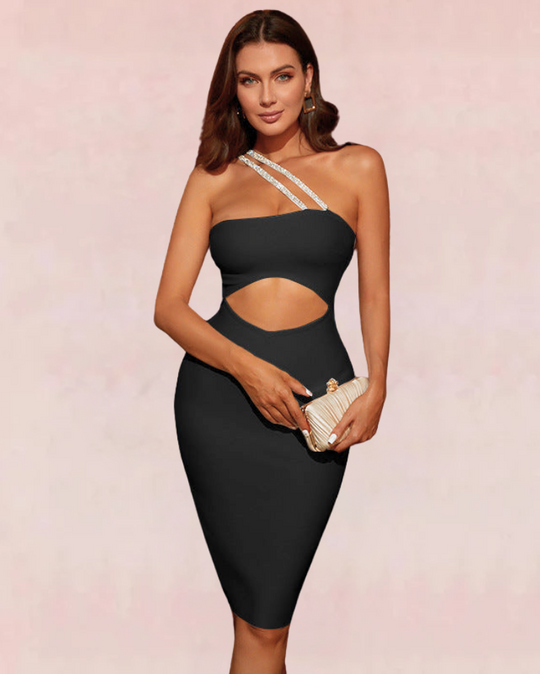 Entwined Bandage Midi Dress - Black