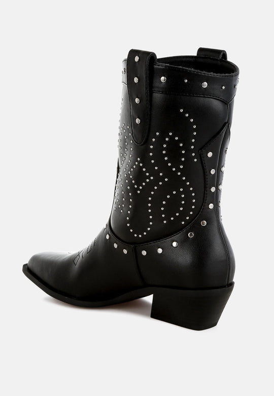 Equine Studded Embroidery Cowboy Boots-2