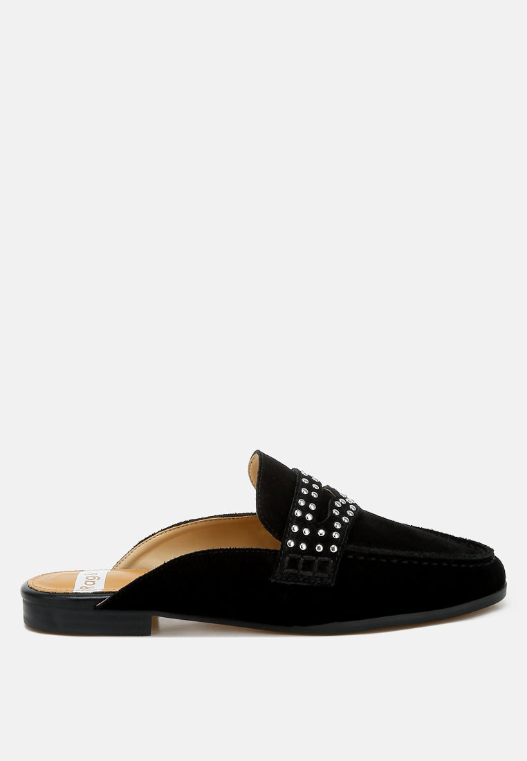 Eve Park Stud Embellished Penny Strap Mules-5
