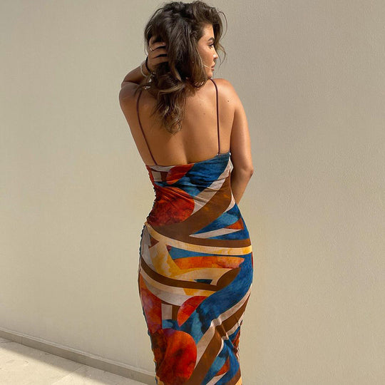 Pencil Strap Bodycon Maxi Dress - Multi