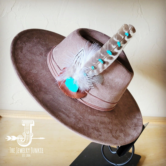 Turquoise Accent Turkey Feather Hat Band + Choice of Hat 986j-5