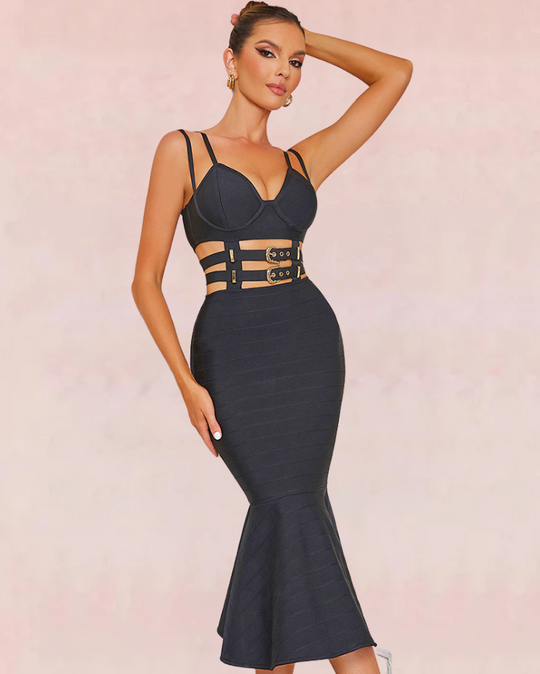 Fern Bandage Midi Dress - Black