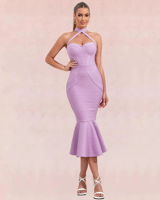 Fishtail Bandage Midi Dress - Pink