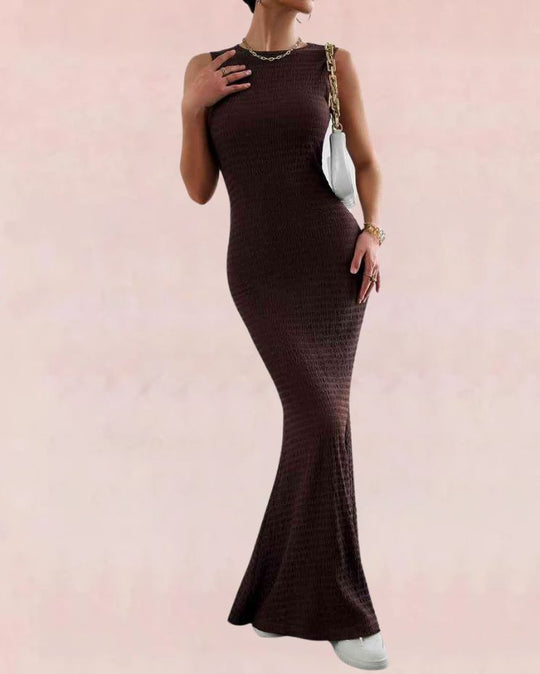 Fishtail Bodycon Maxi Dress - Brown