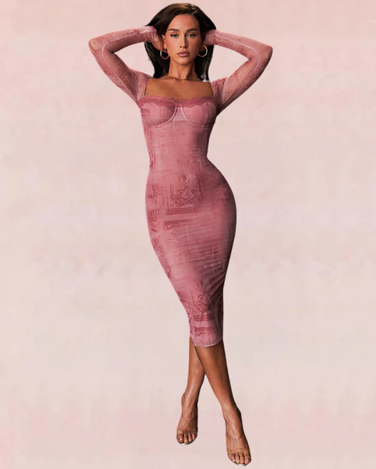 Flare Bodycon Midi Dress - Pink