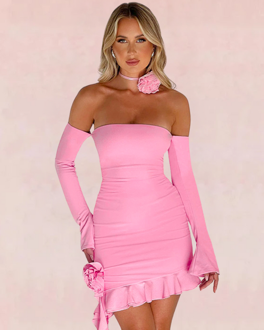 Fleur Bodycon Mini Dress - Pink** (**please see shipping policy)