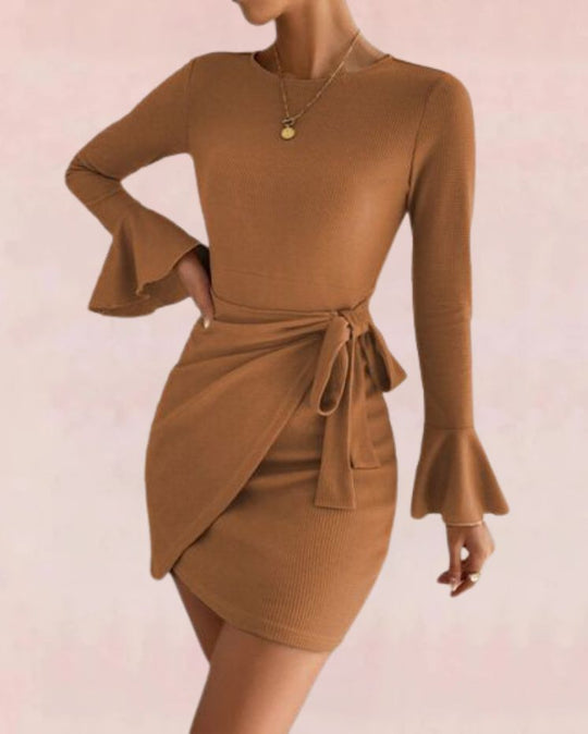 Flounce Bandage Mini Dress - Brown