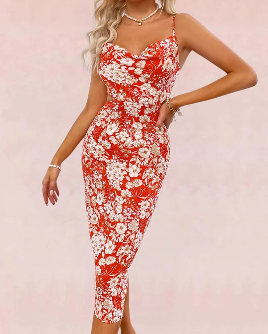 Flower Bloom Midi Dress - Orange