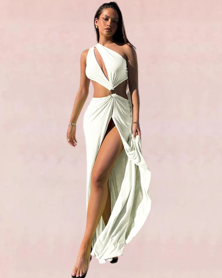 Botanical Cutout Maxi Dress - White