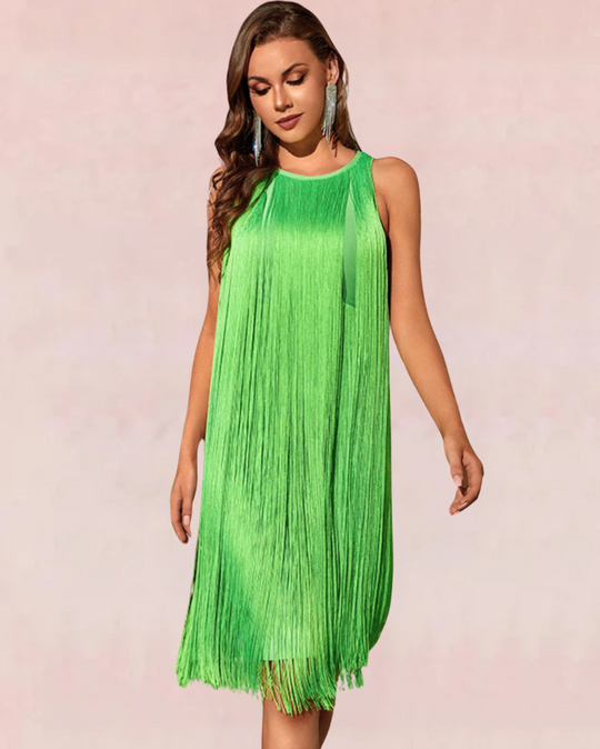 Fringe Midi Dress - Green