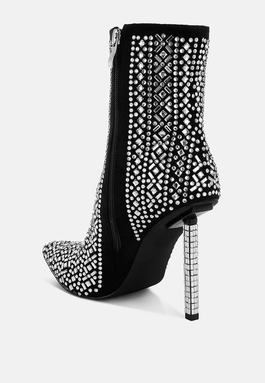 Gem Blaze Patterned Rhinestones Detail Stiletto Boots-2