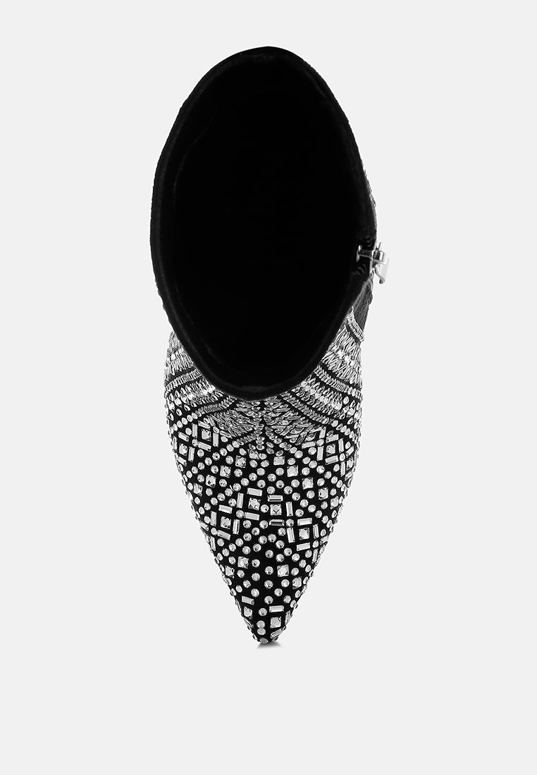 Gem Blaze Patterned Rhinestones Detail Stiletto Boots-3