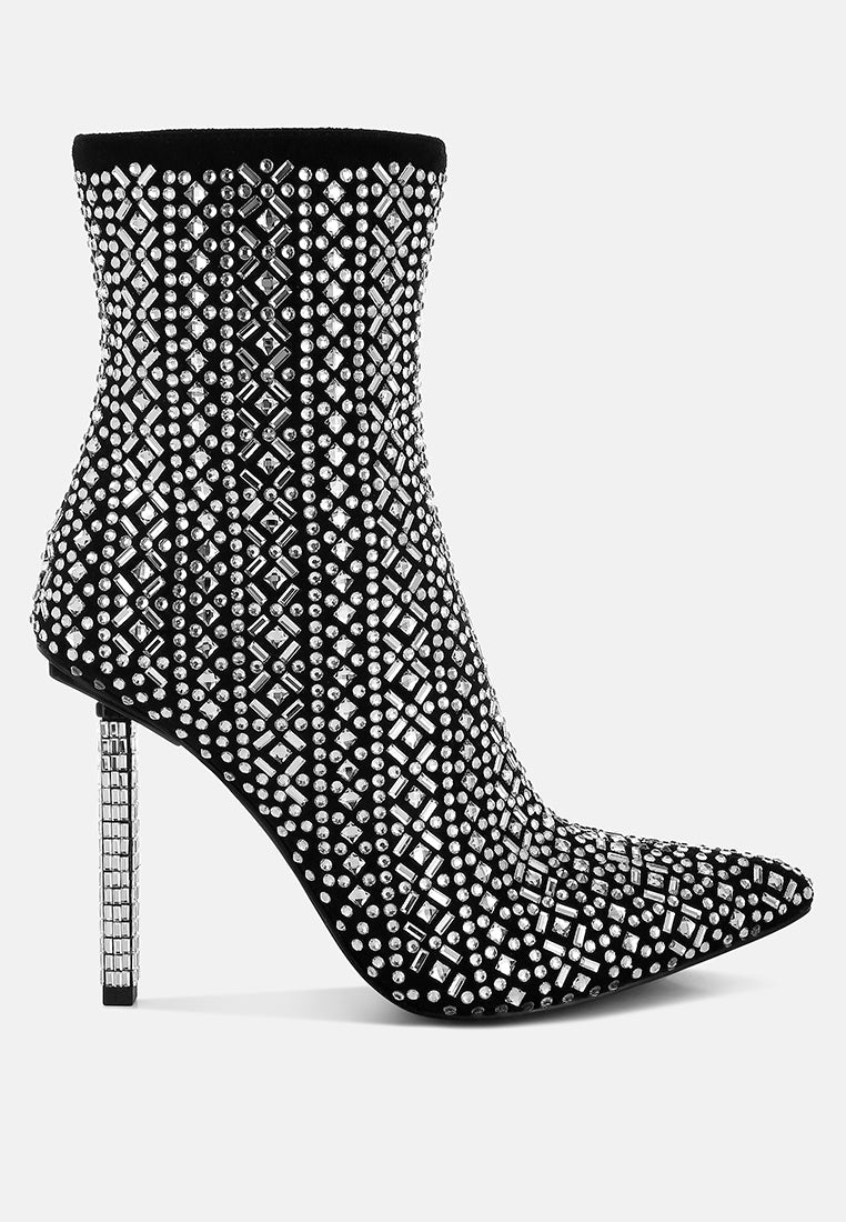 Gem Blaze Patterned Rhinestones Detail Stiletto Boots-0