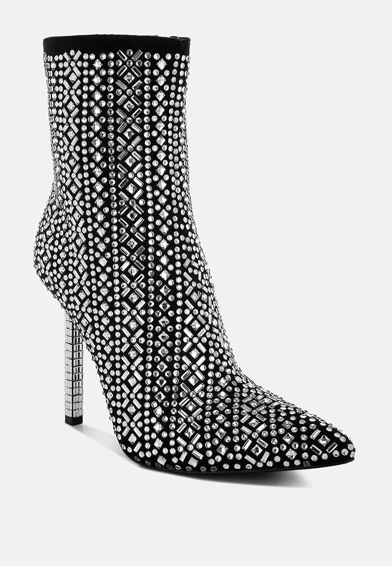 Gem Blaze Patterned Rhinestones Detail Stiletto Boots-1