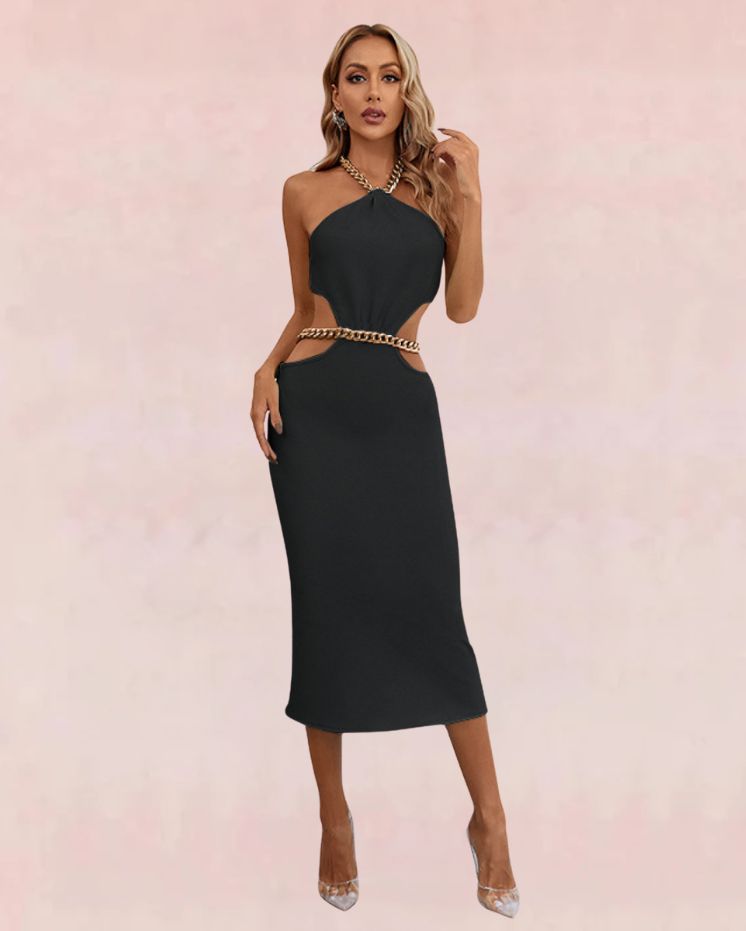 Glamour Link Bodycon Midi Dress - Black