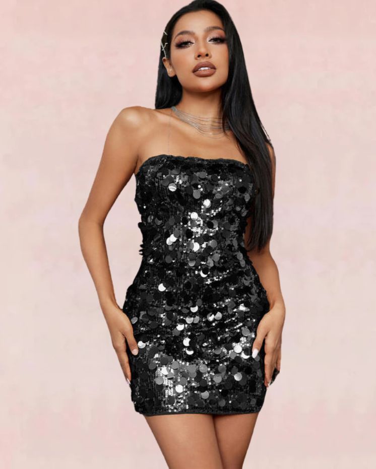 Glisten Bodycon Mini Dress - Black