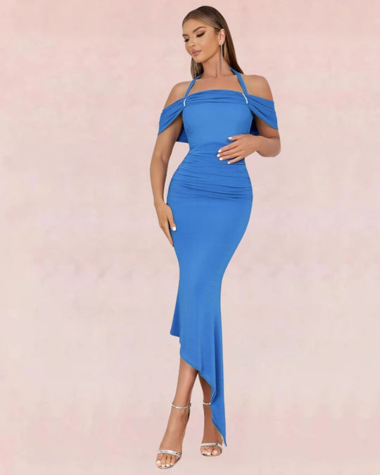 Goddess Bodycon Midi Dress - Blue