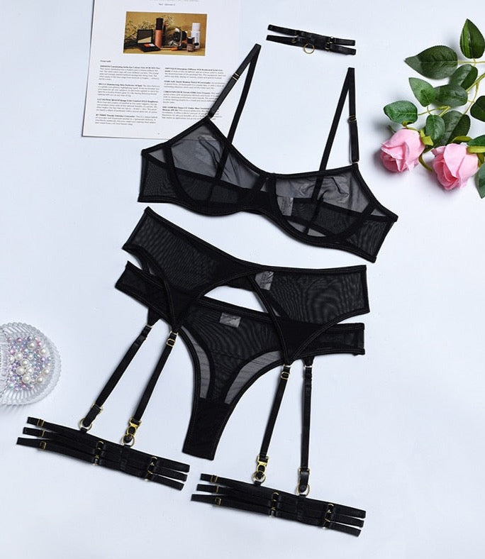 Lace Temptation 4-Piece Erotic Lingerie Set