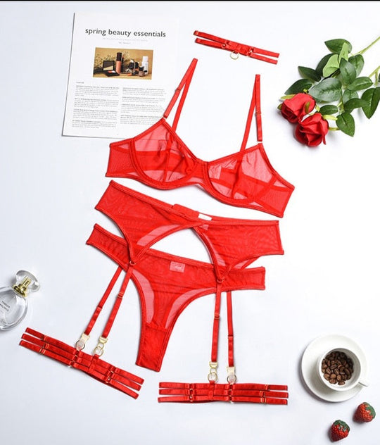 Lace Temptation 4-Piece Erotic Lingerie Set